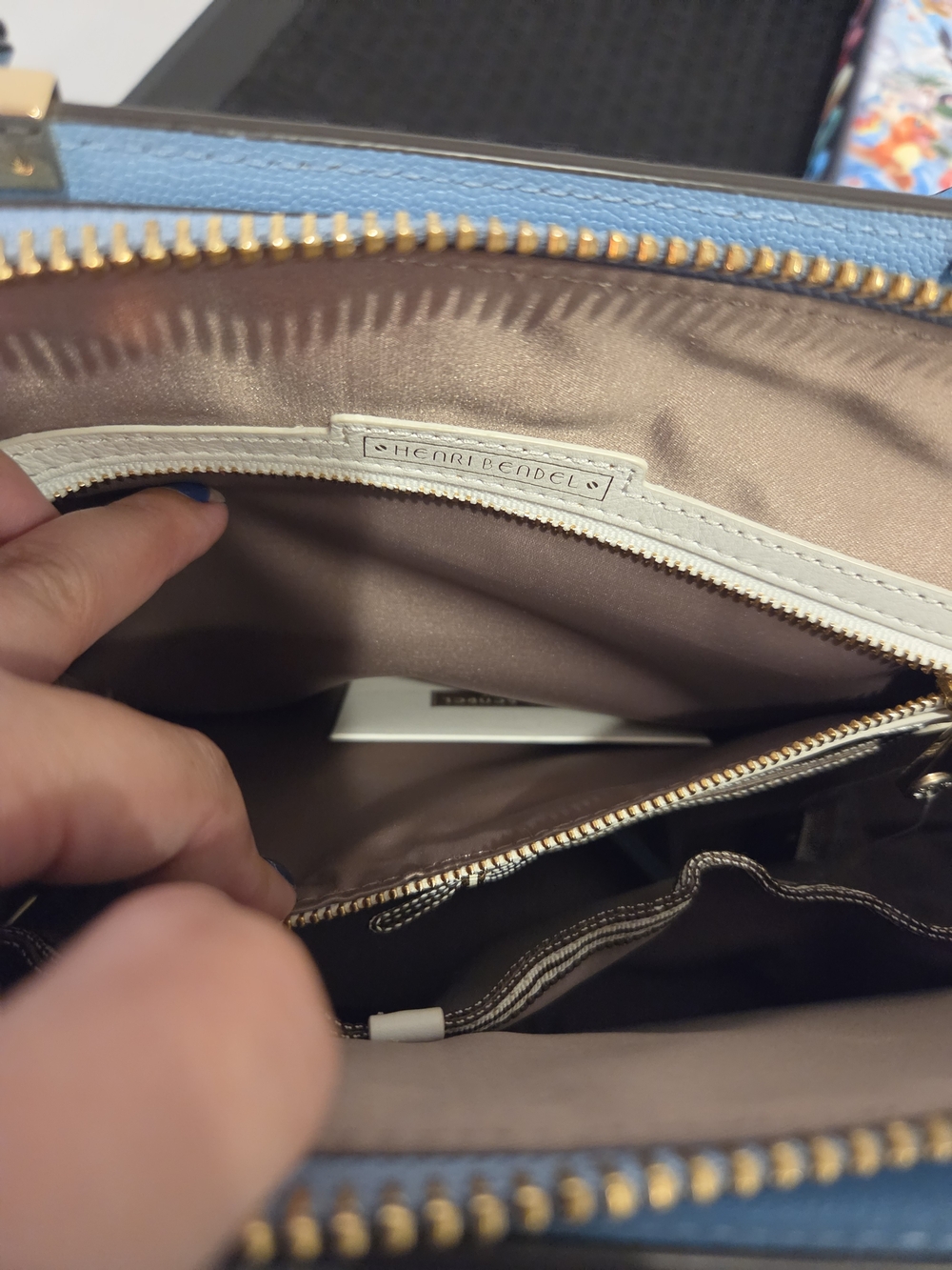 henri bendel 17x9 light blue Top-handle satchel W/Crossbody & gold hardware - Picture 6 of 8